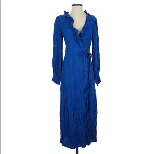 Jacquard print wrap blue long sleeve dress